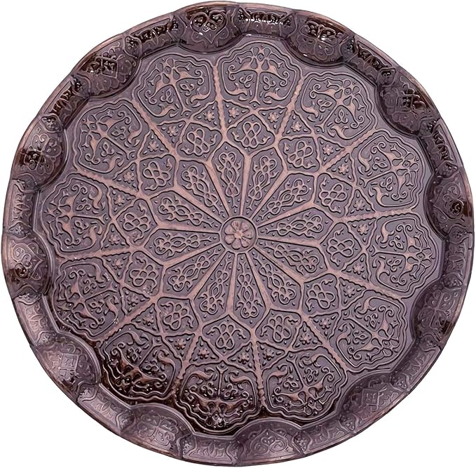 Alisveristime 6-Piece Set Turkish Espresso Coffee Cups with Saucer, Lid, Traditional Ottoman Tulip Motif (Multiple Color Variations) (Lale) (Copper)