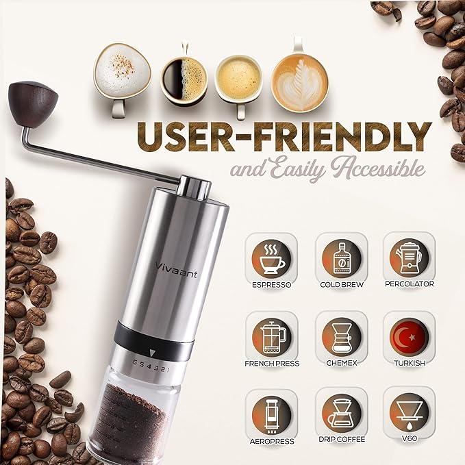 Coffee Grinder Manual Capacity 32g - Stainless Steel Conical Burr Coffee Grinder Hand, Manual Coffee Grinder Espresso with Adjustable Settings, Portable Coffee Bean Grinder for French Press