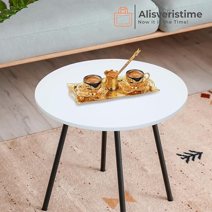 Alisveristime Turkish Coffee Set for Two, 2 Black Gilded Porcelain Cups with Zamac Holders and Saucers, Metal Tray, Lale Motif Zamac Coffee Pot (Black Gilded) (Gold)