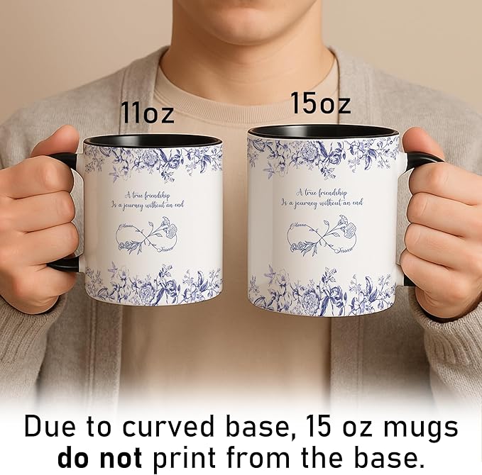 Personalized Best Friend Mug – Custom Name Floral Design, Birthday, Anniversary, Going Away Gifts for Best Friends, Chinoiserie Toile de Jouy Ceramic Mug