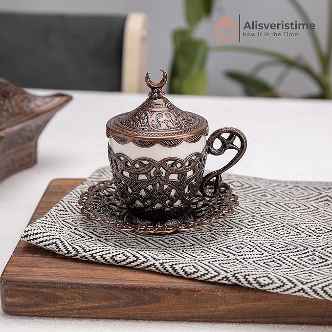 Alisveristime 27 Pc Turkish Greek Arabic Coffee Espresso Cup Saucer Set (Gelincik) (Copper)