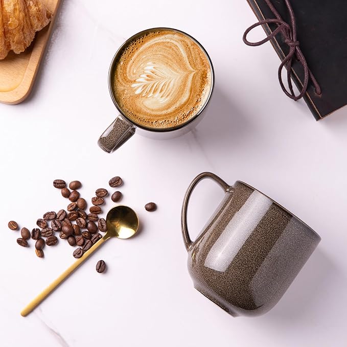 LERATIO 12OZ Ceramic Coffee Mugs Set of 6, Large Porcelain Coffee Cups With Large Handle For Latte,Cappuccino,Milk,Cocoa,|Dishwasher&Microwave Safe Mug Sets,Ideal for Man,Woman,Dad, Mom-Coffee