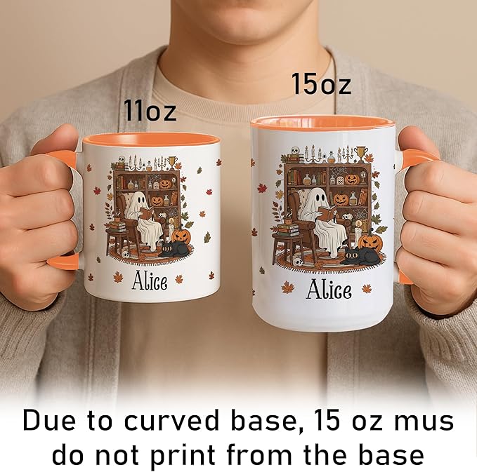 Personalized Halloween Book Lover Coffee Mug – Custom Cute Ghost Cup for Fall and Christmas – Unique Spooky Coffee Mugs for Women, Readers, and Bookish Gift Ideas