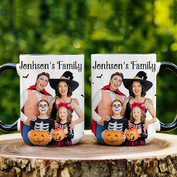 Personalized Halloween Family Photo Mug 2025 – Custom Photo Coffee Cup With Name – Funny Halloween Birthday Gift For Parents - Kids - Friends - Christmas