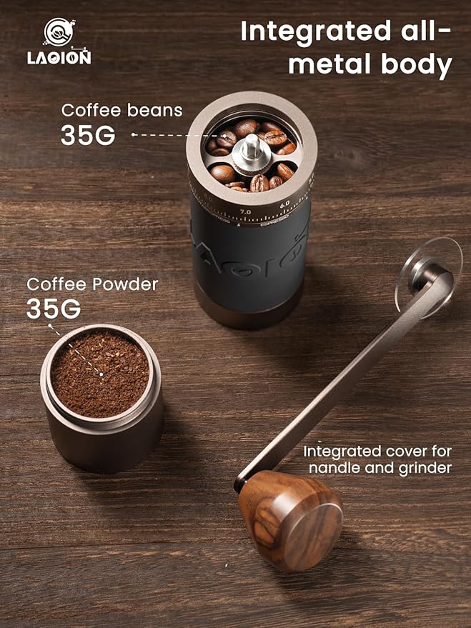 L6 Manual Coffee Grinder with Straight Handle, Hand Coffee Grinder for Espresso, Moka, Drip, French Press with External Adjustment Ring, Precision-Consistent Stainless Steel Conical Burr