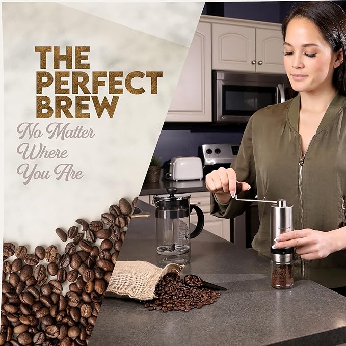 Coffee Grinder Manual Capacity 32g - Stainless Steel Conical Burr Coffee Grinder Hand, Manual Coffee Grinder Espresso with Adjustable Settings, Portable Coffee Bean Grinder for French Press