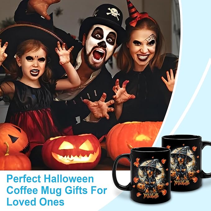 Hyturtle Personalized Halloween Dachshund Mug - Dachshund Gift For Women Lover - Pet Dog Lover Gift For Her - Spooky Season Decor For Fall Season Halloween - Coffee Name Cup Ceramic Mug 11 oz 15 oz