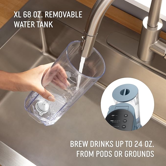 Ninja Pod & Grounds Specialty XL Single-Serve Coffee Maker, K-Cup Pod Compatible, Brews Grounds, Compact Design, Built-In Milk Frother, 68-oz. Reservoir, 6oz. Cup-24oz. Mug Sizes, Denim Blue, PB055ABL