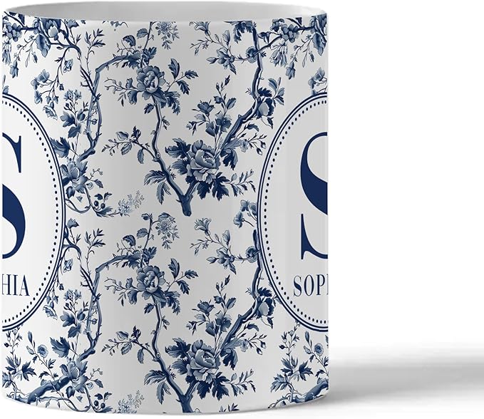 Personalized Best Friend Mug - Custom Photo and Name - Blue Floral Chinoiserie Design - Besties Birthday Gift - Gift for Besties - Custom Best Friend Coffee Cup