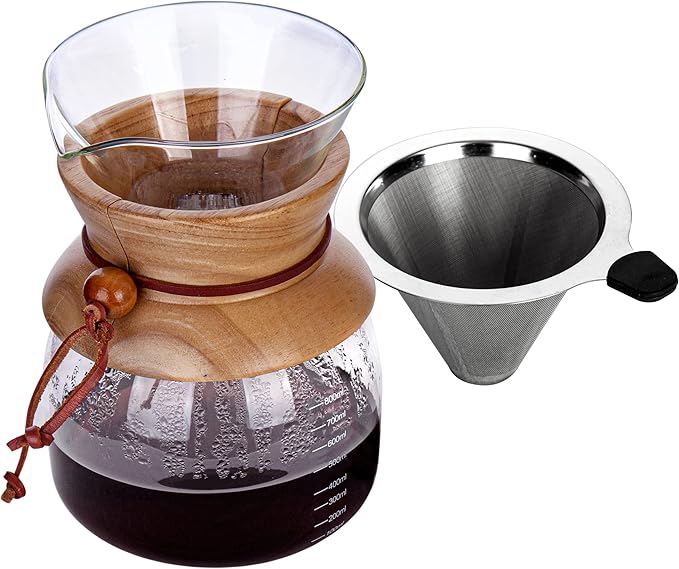 AGOGO Pour Over Coffeemaker Dripper with 304 Stainless Steel Filters Carafe High Capacity 8 Cup