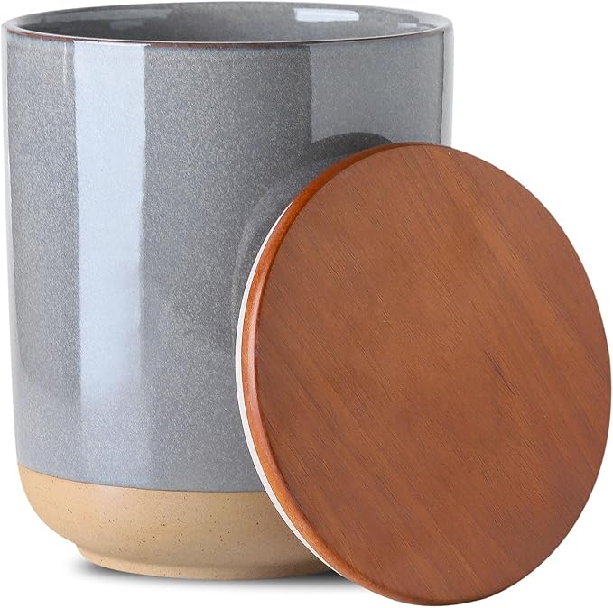 Ceramic Food Storage Jar,Coffee Canister for Countertop with Lids Airtight,Large Flour,Cereal,Spices,Beans,Rice and Candies Containers for Kitchen and Home,Farmhouse Kitchen Decor,80 OZ Gray