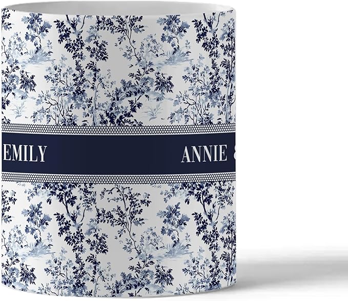 Personalized Best Friend Mug – Custom Name Floral Design, Birthday, Anniversary, Going Away Gifts for Best Friends, Chinoiserie Toile de Jouy Ceramic Mug