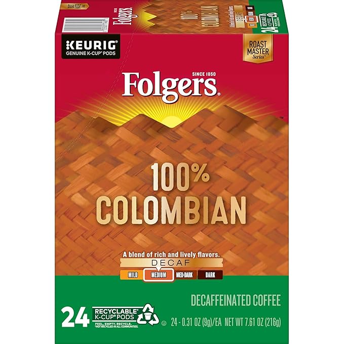 Folgers 100% Colombian Decaf Medium Roast Coffee, 96 Keurig K-Cup Pods