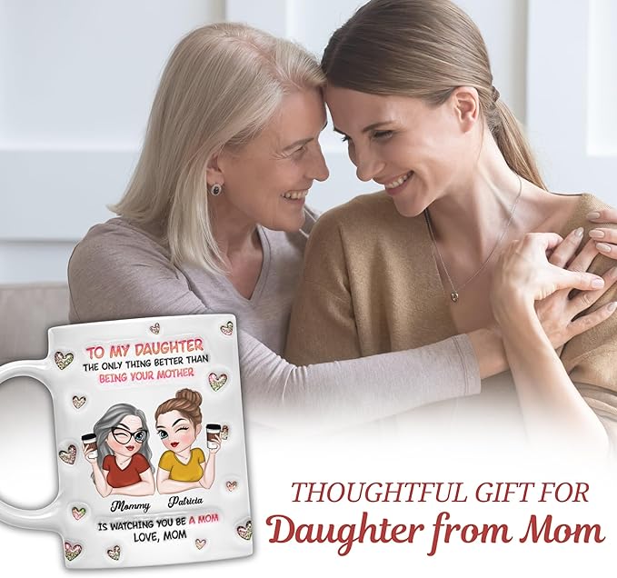 Wrappiness Daughter Mothers Day Personalized Gifts from Mom - To My Daughter Mug Custom Chibi Art and Name, Happy First Mothers Day Coffee Cup for Her - Watching You Be A Mom Gifts for New Mama