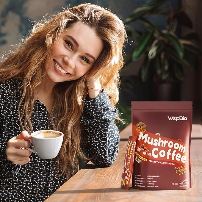 Mushroom Coffee 11 in 1 Adaptogenic Mushroom Blend with Ashwagandha KSM-66,Lions Mane,Reishi,Turkey Tail Hazelnut Instant Mushrooms Coffee for Boost Energy,Focus,Sugar-Free,30 Servings