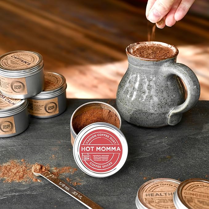 Coffee Dust Flavoring Powder, Hot Momma (120 Servings) – All Natural Coffee Syrup Alternative, Adds Aroma, Taste & Wellness to Drinks, Tea & Foods