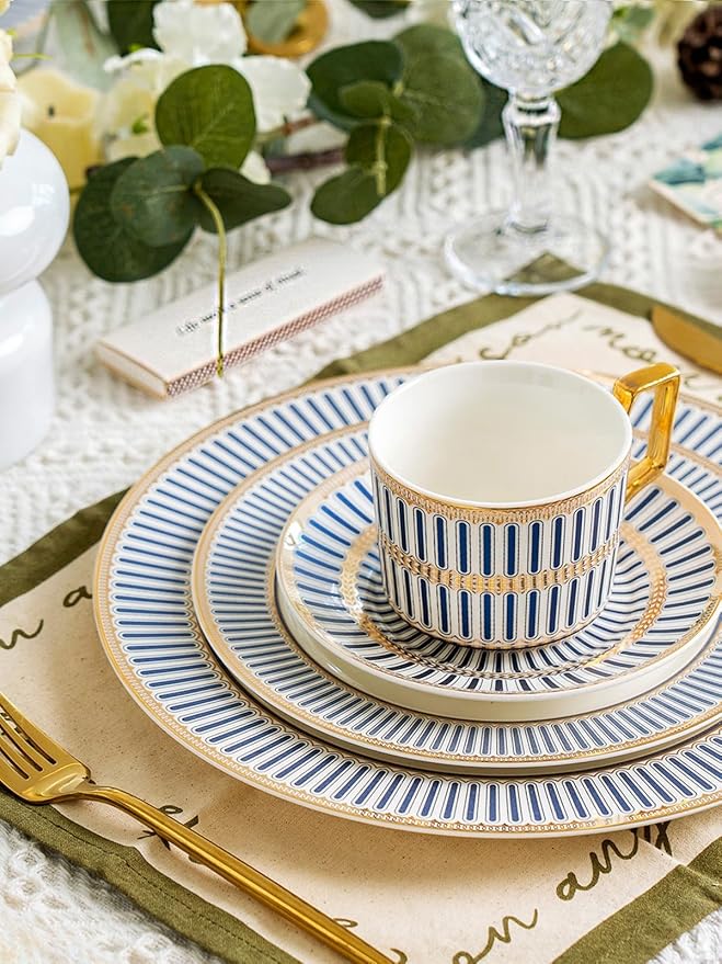 CwlwGO-Bone China Tea Cup Set of 4, Cup and Saucer Sets Service for 4 with 24 Ounces Teapot,Sugar Bowl,Creamer Pitcher,Elegant British Tea Cups for Tea Party,Gifts Box.