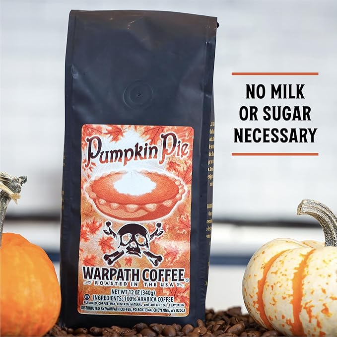 Warpath Coffee Light Roast Ground Coffee, Pumpkin Pie Blend, High Caffeine, Extra Strong Roasted 100% Arabica Ground Pumpkin Spice, Rich Aroma, Full-Bodied Intense Cup, Created by Navy SEALs, 12oz