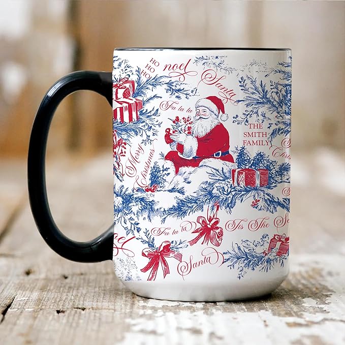 Personalized Christmas Hot Cocoa Mug – Custom Family Name Coffee Cup – Unique Holiday Gift for Friends, Mom, Dad – Festive Winter Ceramic Mug for Cocoa, Tea, or Coffee