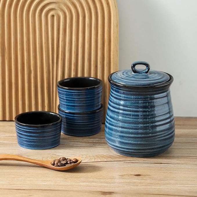 Ceramic Kitchen Canister, Large Food Storage Jar with Aritight Lid for Coffee,Tea,Sugar,Flour,Cookie,Candy,Cereal,Dog Treat, 35 oz Coffee Canister for Kitchen Countertop, Blue