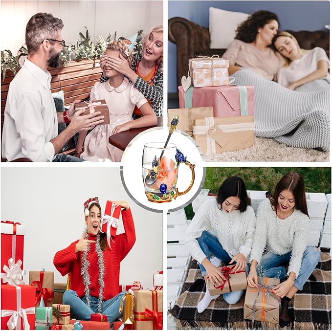 Glass Tea Cup，Birthday present for a mother a birthday present for RoseCoffee Mugs for Mother's Day (Rose Blue B)