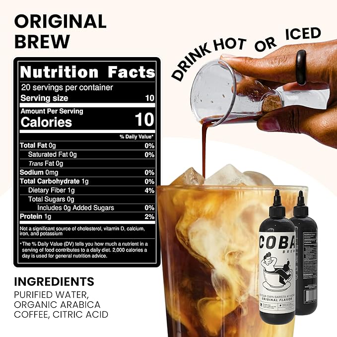 COBA Premium Coffee Concentrate: Bold & Extra Strong Kick - 20x Cups | Instant Cold Brew/ Hot Coffee in Seconds | Specialty, Fair Trade, Organic, Medium Roast, Dairy Free | 2 TEASPOONS/Cup | Rich Flavor (8 Fl Oz (Pack of 1), Original)