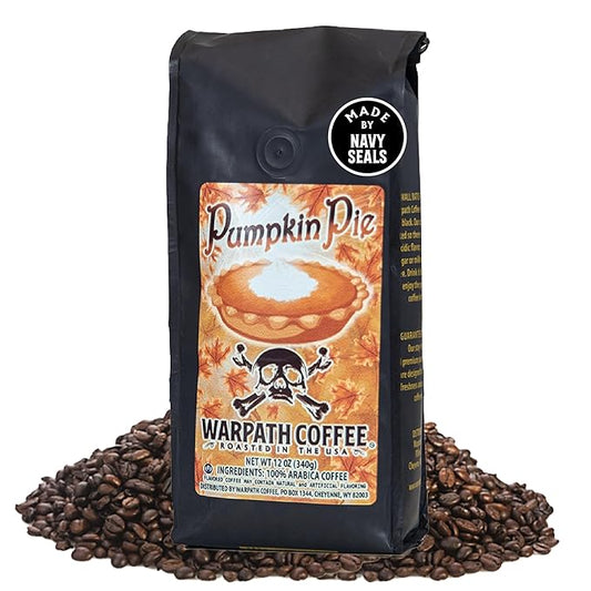 Warpath Coffee Light Roast Ground Coffee, Pumpkin Pie Blend, High Caffeine, Extra Strong Roasted 100% Arabica Ground Pumpkin Spice, Rich Aroma, Full-Bodied Intense Cup, Created by Navy SEALs, 12oz