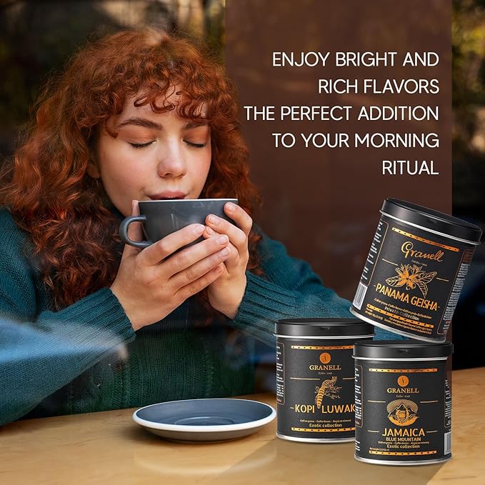 Cafés Granell – Kopi Luwak + Blue Mountain Coffee | Exotic Collection | Fresh Whole Gourmet Beans | JACRA Certified | 100% Arabica Coffee-Premium Medium Roast | 3.53oz