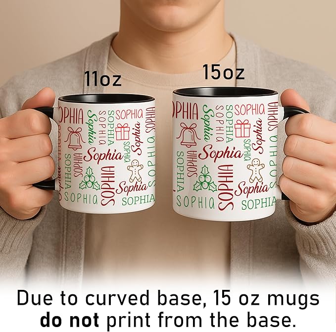 Personalized Funny Christmas Hot Cocoa Mug – Custom Holiday Coffee Cup with Festive Name Pattern – Santa Gift, Unique White Elephant Exchange Present, Gag Gift Ceramic Mug