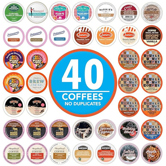 Crazy Cups Flavored Coffee Pods Variety Pack, Fully Compatible With All Keurig Flavored K Cups Brewers, Coffee Sampler, 40 Count