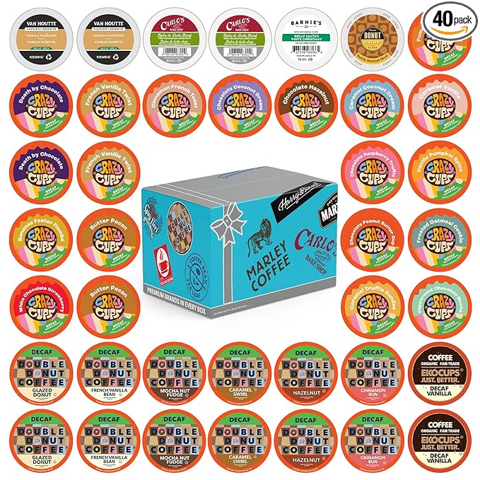 Flavored Decaf Coffee Pods Variety Pack, Great Mix of Decaffeinated Coffee Pods Compatible with all Keurig K Cups Brewers, 40 Count Bulk Pack