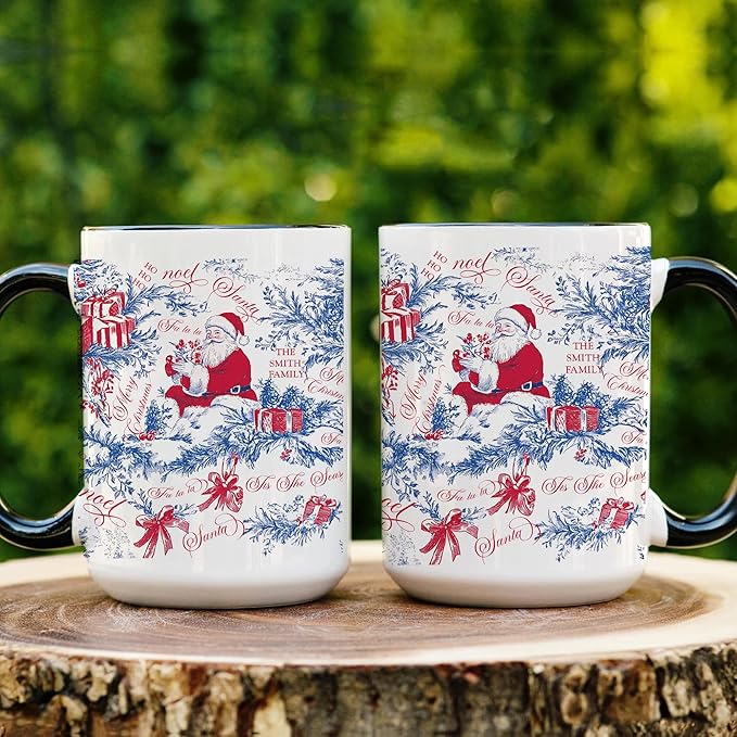 Personalized Christmas Hot Cocoa Mug – Custom Family Name Coffee Cup – Unique Holiday Gift for Friends, Mom, Dad – Festive Winter Ceramic Mug for Cocoa, Tea, or Coffee