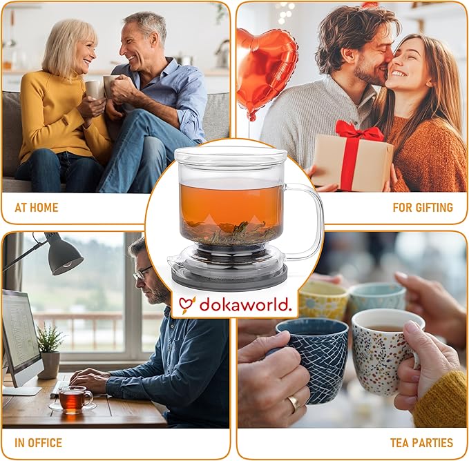 Glass Tea Infuser – Loose Leaf Brewer Cup with Lid – Premium Glass Steeper for Loose Leaf with Coaster | Easy Brew & Clean, BPA-Free, Innovation Smart Tea Maker for Daily Brewing | 17oz