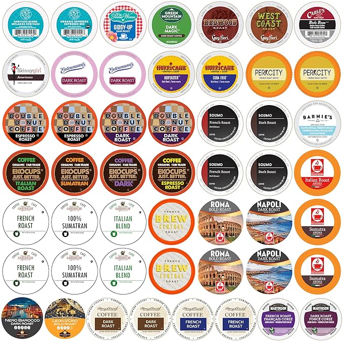 Crazy Cups Perfect Samplers Dark Roast Coffee Pods Variety Pack Sampler, Assortment Of Extra Bold Single Serve Pods For K Cup Brewers, 50 Count