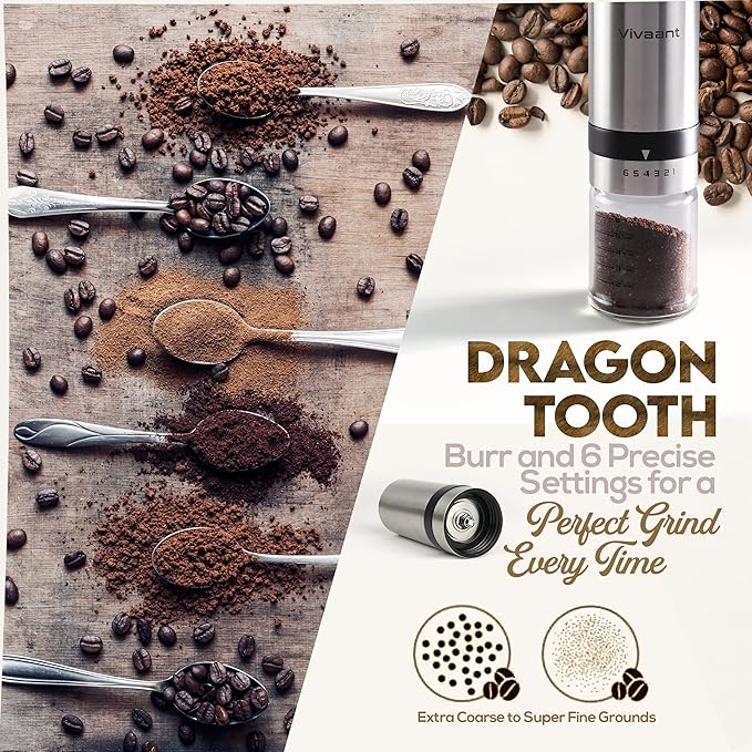 Coffee Grinder Manual Capacity 32g - Stainless Steel Conical Burr Coffee Grinder Hand, Manual Coffee Grinder Espresso with Adjustable Settings, Portable Coffee Bean Grinder for French Press