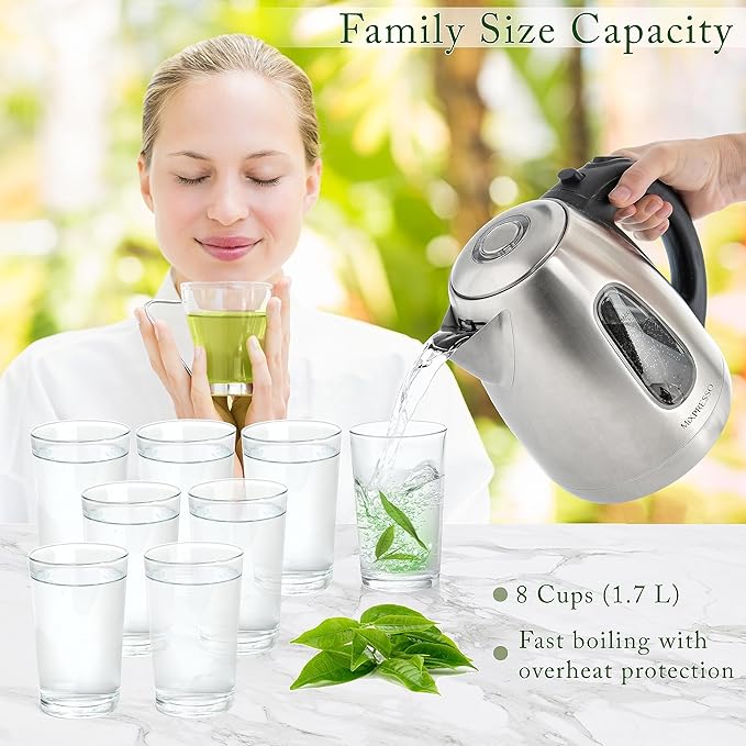 Mixpresso 1.7L Stainless Steel Small Electric Kettle, Cordless 1500w Fast Boiling Pot, Portable Hot Water Electric Tea Kettle With Boil Dry Protection & Auto Shut-Off