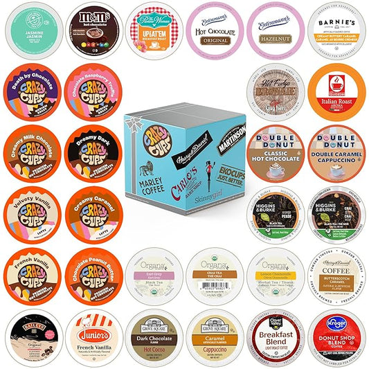 Variety Pack of Coffee, Tea, Hot Chocolate and Cappuccino, Sampler of Single Serve Coffee, Tea, Hot Cocoa and Cappuccino Pods for Keurig K Cups Machines, 30 Pack - No Duplicates