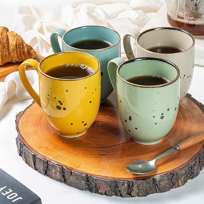 Coffee Mugs Set Of 6, 14 Oz Large Handle Heavy Duty Cups - Microwave Dishwasher Safe - Latte, Cappuccino, Tea, Cocoa, Mocha - Men, Women, Home Office Daily Use, Vivid Assorted Colors